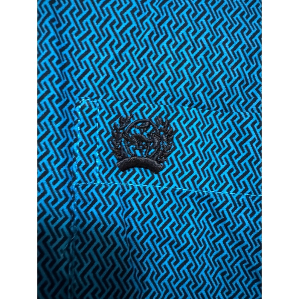 Cinch Shirt Mens L Blue Chest Pocket Logo Western Cowboy All Over Print - Picture 3 of 6